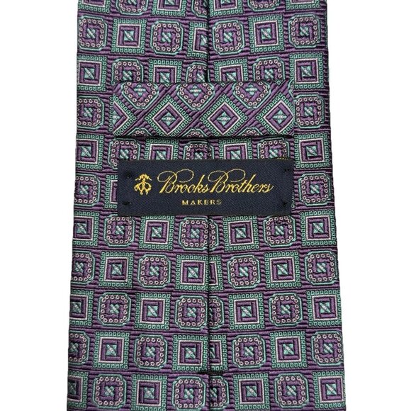 Brooks Brothers Tie Men's Purple Geometric Silk Necktie USA Woven England - Picture 4 of 6